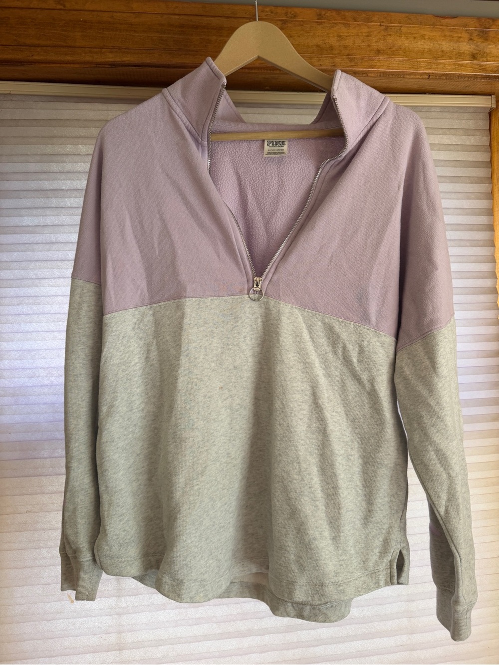 PINK Victoria's Secret Lavender & Light Gray Quarter-Zip Pullover S 0171